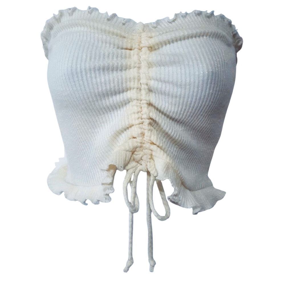 Women's L Better Be Cream Ruched Tube Top